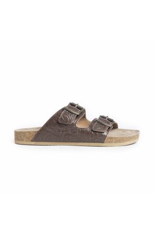 Cedarstone Brown Embossed Leather Sandals