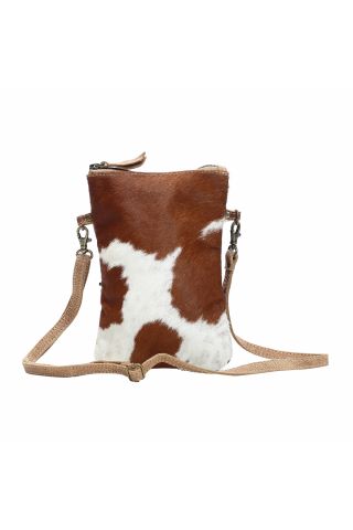 WHITE AND BROWN CROSS BODY BAG