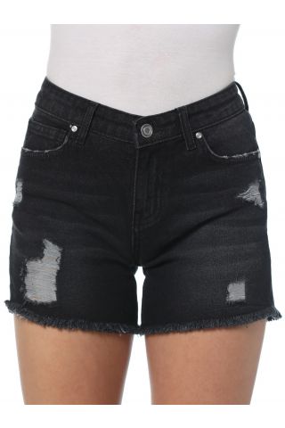 Coarse Black Denim Shorts 