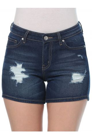 Distressed denim shorts 