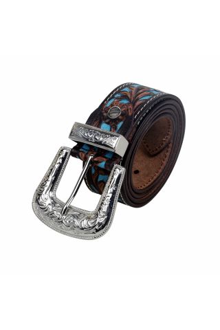 Turquoise Hand-Tooled leather belt 