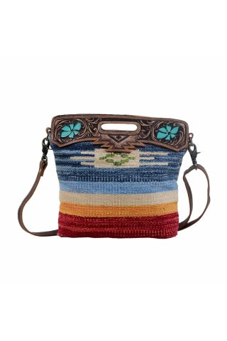 Azure Petals Hand-Tooled Bag