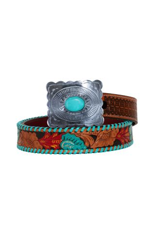 Tropical forest Hand-Tooled Leather Belt