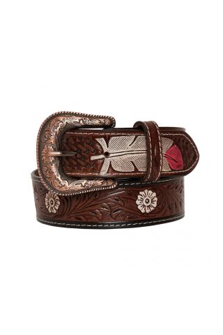 Pink feather 
Hand-Tooled 
Leather Belt
