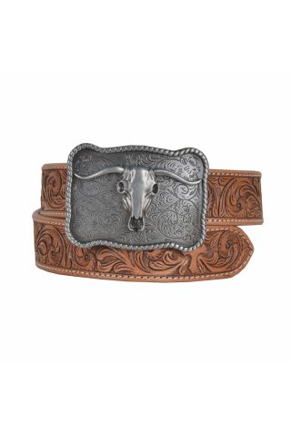 Structured Hand-Tooled Leather Belt