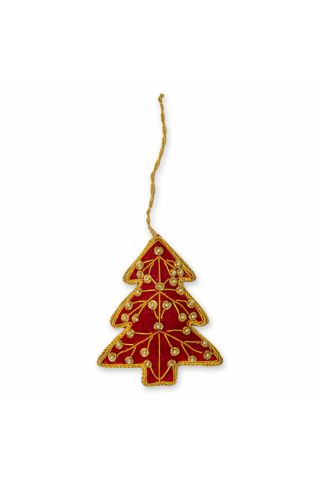 Jeweled Christmas Tree Ornament in Red