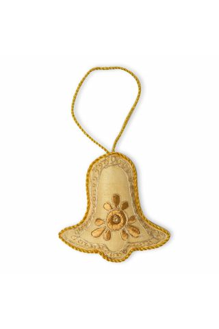 Golden Beaded Jeweled Bell Ornament