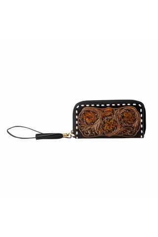 Bison Canyon Blooms Hand-Tooled Clutch Wallet