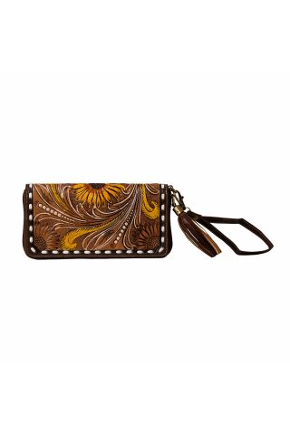 Radiant Sunflowers Hand-Tooled Clutch Wallet