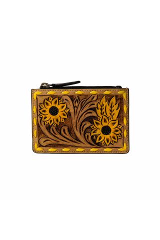 Radiant Sunflowers Hand-Tooled Credit Card Holder