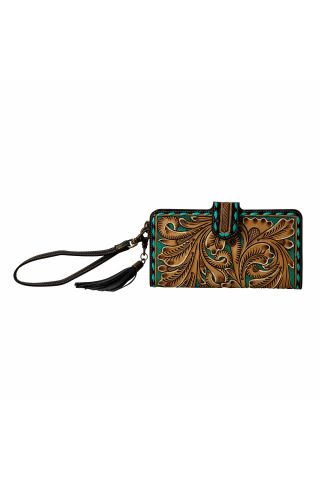 Western Swing Hand-Tooled Wristlet Wallet