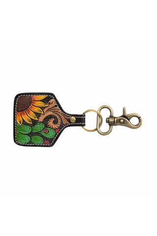 Prickly Pear Blooms Hand-Tooled Key Fob