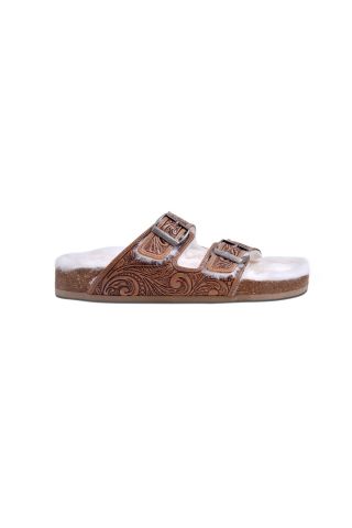 Trail Winder Hand-tooled Fur Comfort Leather Sandals