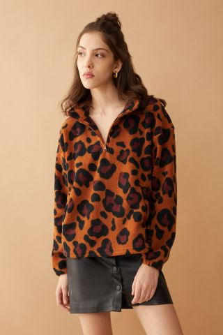 Maren High Collar Jacket in Animal Print