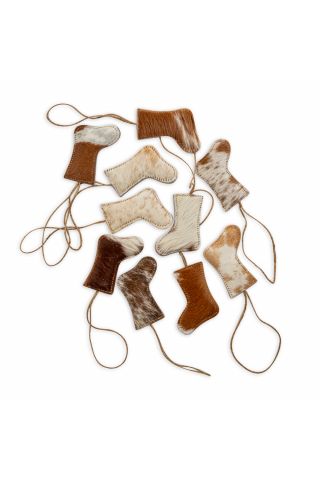 Christmas Stocking Hair-on Hide Ornament Set in Brown