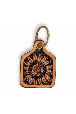 Glorious Sunflower Hand-tooled Key Fob