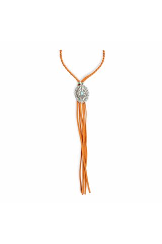 Skyfire Braided Leather Fringe & Concho Necklace