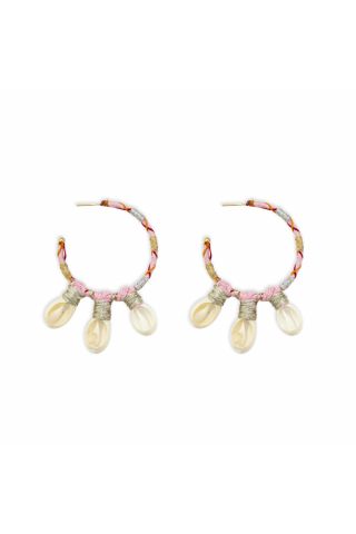 Shore Treasures Woven, Beaded Earrings With Cowrie Shell  Charms