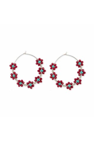 Circle of Flowers Gemstone Hoop Earrings