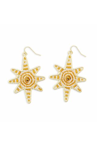 Guiding Star Beaded Earrings in Gold & White
