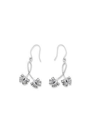 Double Fronds Silver Tone Earrings