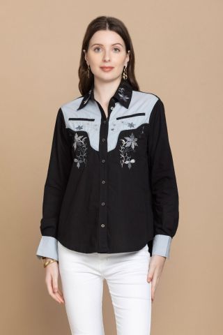 Bohera Sheela Western-Inspired Yoke Embroidered Shirt