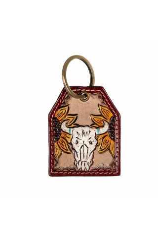 Bison Skull Sunflowers Key Fob