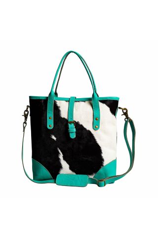 Pecos Pointe Canvas & Hairon Bag in Turquoise