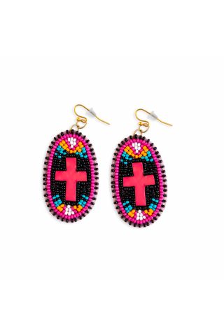 Purple Cross Beaded Earrings