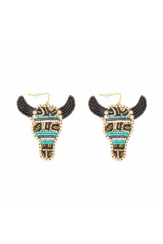 Blue Bull Beaded Earrings