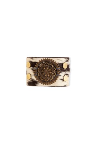 Brandianna Hair-on Hide Cuff Bracelet in Dark