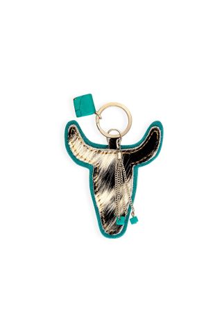 Buffalo Head Hair-on Hide Key Fob in Turquoise