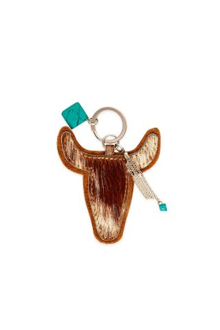 Buffalo Head Hair-on Hide Key Fob in Brown