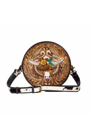 Bloomin' Steer Hand-tooled Round Bag