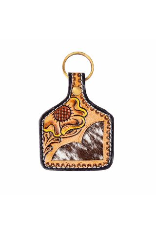 One Bloom Hand-tooled Key Fob