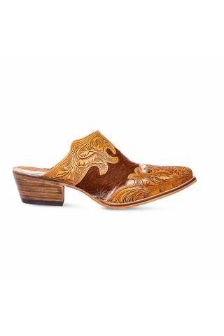 Lacey Hand-tooled Leather Mules