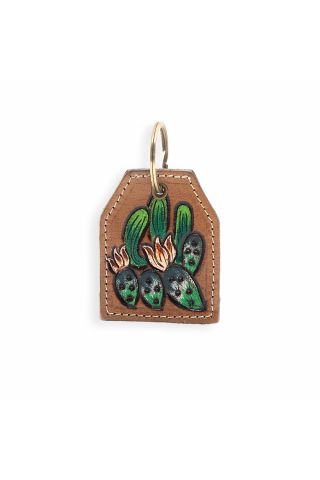 Prickly Pear Party Hand-tooled Leather Key Fob