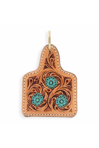 Blooms Trio Hand-tooled Leather Key Fob