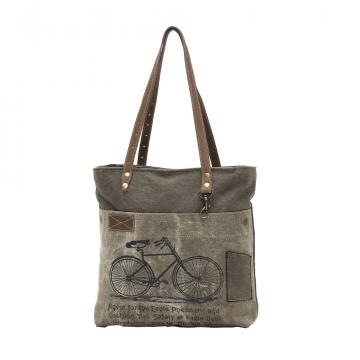 BY-CYCLE PRINT CANVAS TOTE BAG (GREEN)