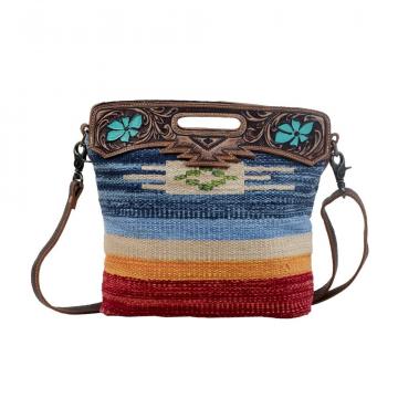 Azure Petals Hand-Tooled Bag