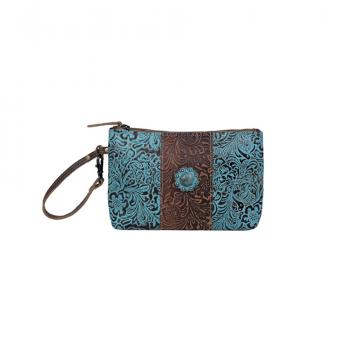 Aqua wristlet Leather & Hair On Bag