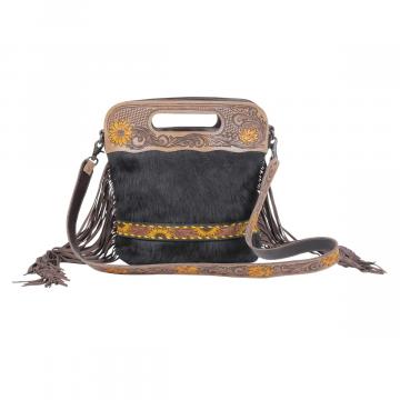 "Black velvet Hand-Tooled Bag"