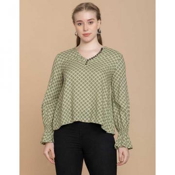 Bohera Oriana Accent Ruffled Sleeve Buttoned Top