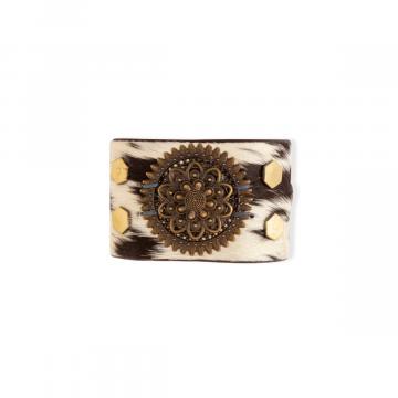 Brandianna Hair-on Hide Cuff Bracelet in Dark