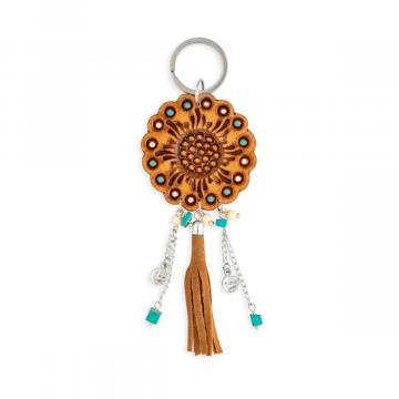 Radiant Bloom Hand-Tooled Sunflower Key Fob