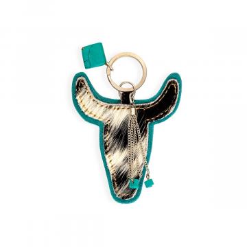 Buffalo Head Hair-on Hide Key Fob in Turquoise