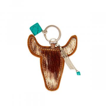 Buffalo Head Hair-on Hide Key Fob in Brown