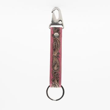 Pink Skies Hand-tooled Leather Key Fob