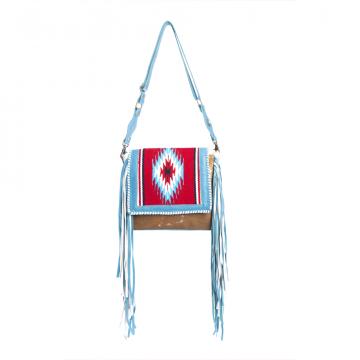Zunia Leather & Hairon Bag in River Blue