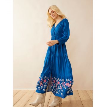 Nova Bleu Drop Waist Embroidered Dress
